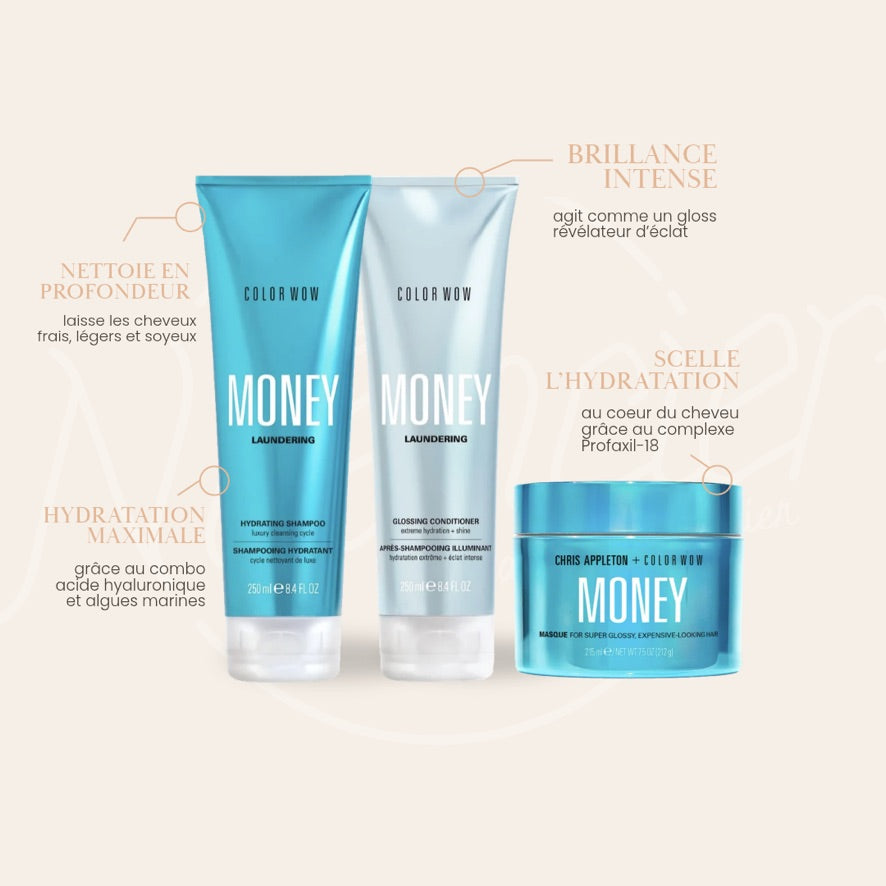 Trio hydratant Shampooing + Conditioner + Masque Money de Color Wow