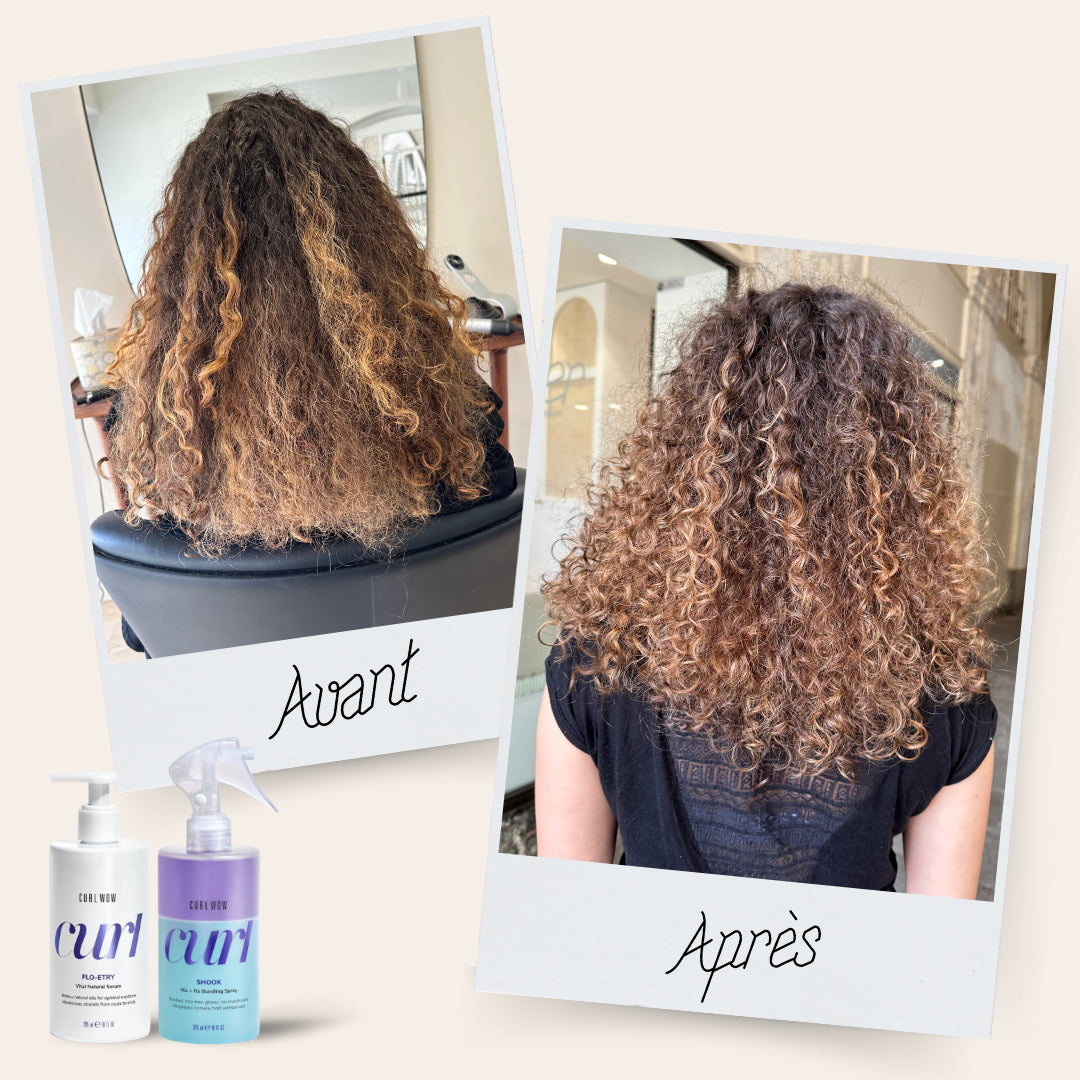 Avant après Curl wow produits cheveux bouclés