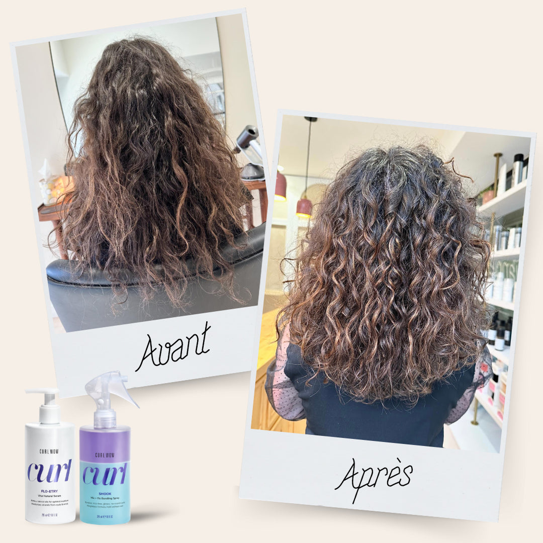 Avant après Curl wow produits cheveux bouclés