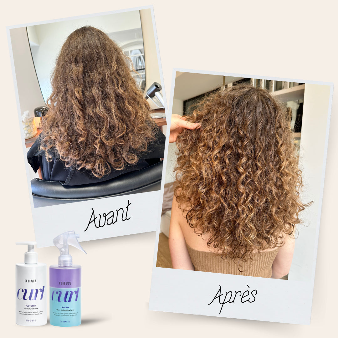 Avant après Curl wow produits cheveux bouclés
