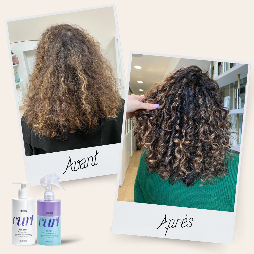 Avant après Curl wow produits cheveux bouclés
