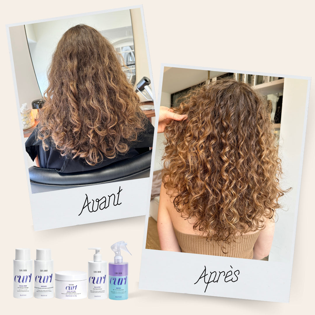 Avant après Curl wow produits cheveux bouclés