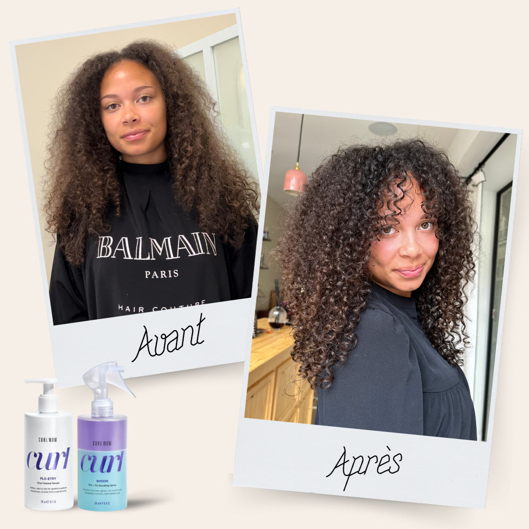 Avant après Curl wow produits cheveux bouclés