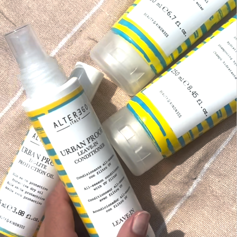 Routine d'été AlterEgo Urban Proof Shampooing Rehab, masque après Soleil, Leave-IN Huile sèche De-Lite